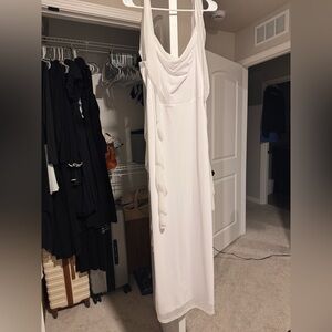 Bridal!!! White Cowl Neck Maxi Dress with Side Ruffle